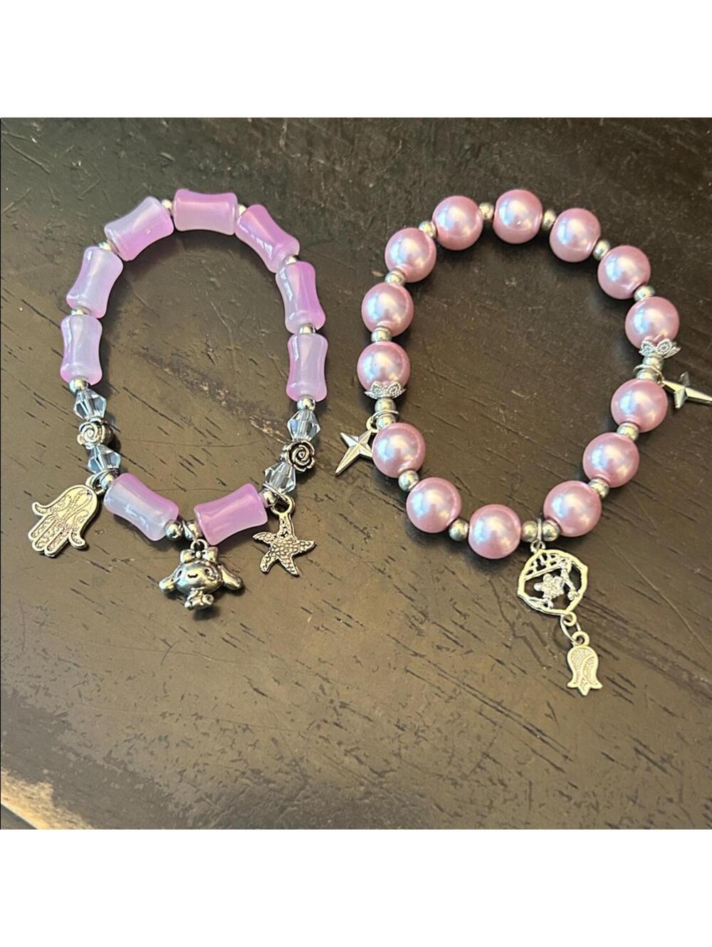 Pink Beaded Charm Bracelets